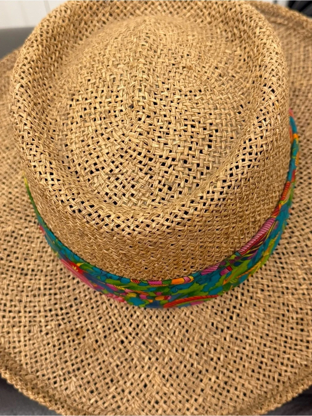 Summer Club Australian Styled Straw Panama Hat Colorful Green Blue Fabric Band L